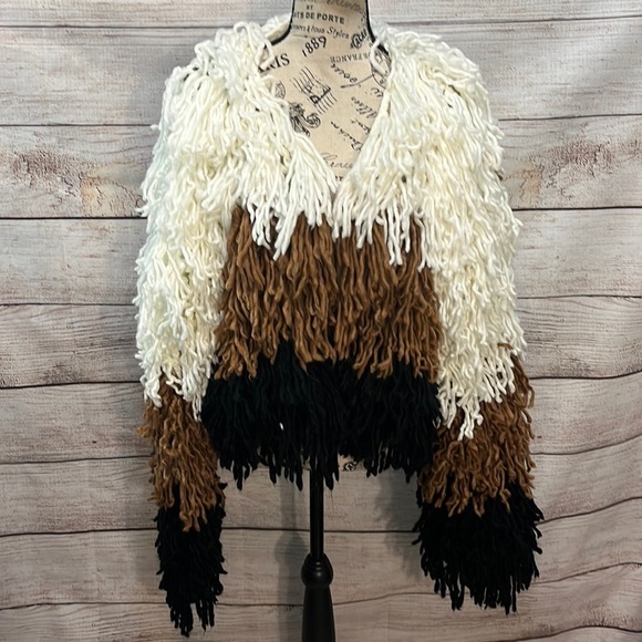 Katie Kane Cardigan Jacket Crochet Cropped Fun Funky Yarn Boho Size Large - Picture 2 of 9